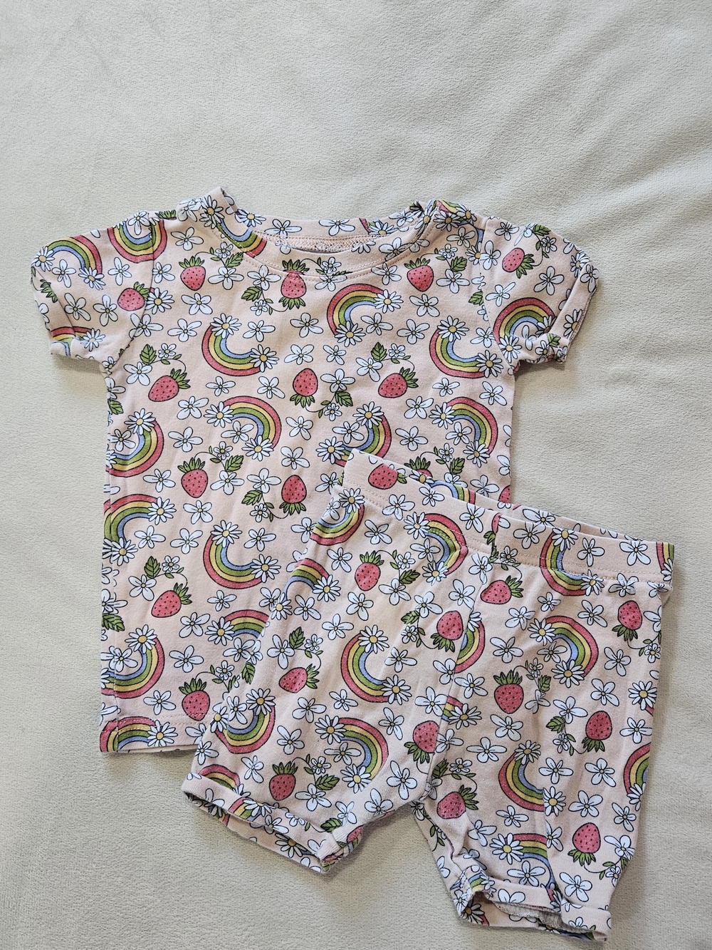 Old Navy Pink Strawberry And Rainbow Pajama Set - 3T